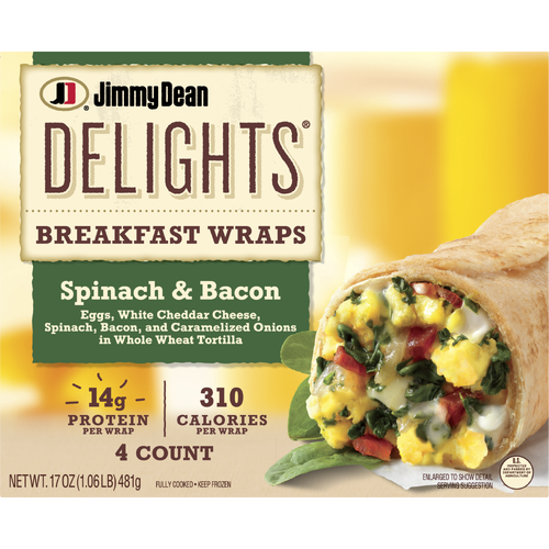 JIMMY DEAN DELIGHTS Breakfast Wrap, Spinach & Bacon, Frozen - 17 Ounce