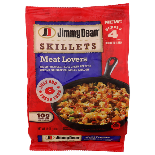 Jimmy Dean Diced Potatoes, Red & Green Peppers, Onions, Sausage Crumbles & Bacon Skillets Meat Lovers - 4 Ounce - 4 Count