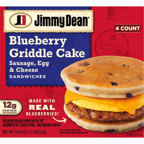 JIMMY DEAN ® Blueberry Griddle Cake Sausage, Egg And Cheese Sandwiches, Box - 18.8 Ounce