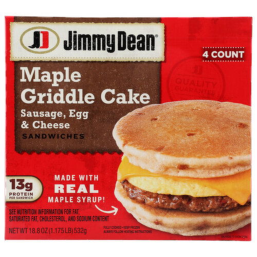 Jimmy Dean Sausage, Egg And Cheese Maple Griddle Cake Sandwiches - 4.7 Ounce - 4 Count