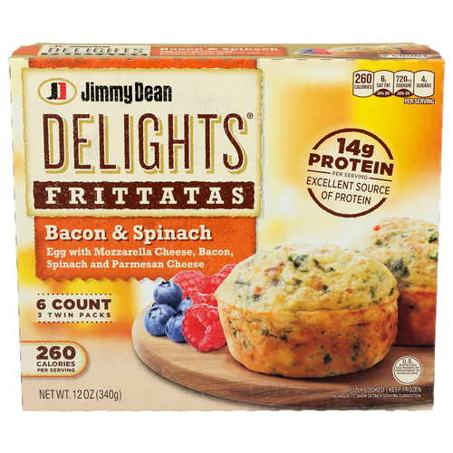 JIMMY DEAN DELIGHTS FRITTATAS Egg With Mozzarella Cheese, Bacon, Spinach And Parmesan - 4 Ounce - 3 Count