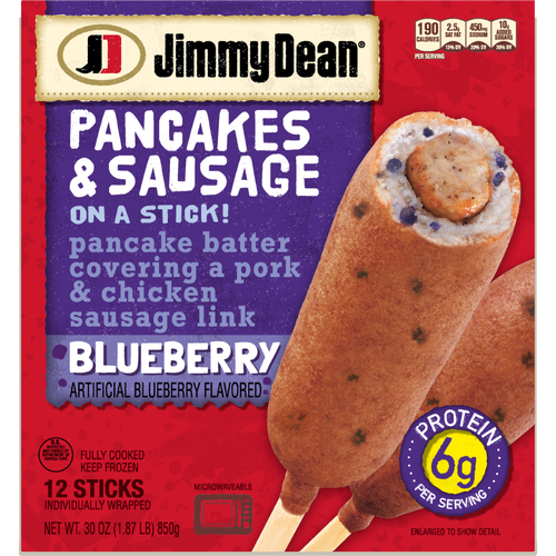 JIMMY DEAN Blueberry Pancakes & Sausage On a Stick, Frozen Breakfast - 30 Ounce