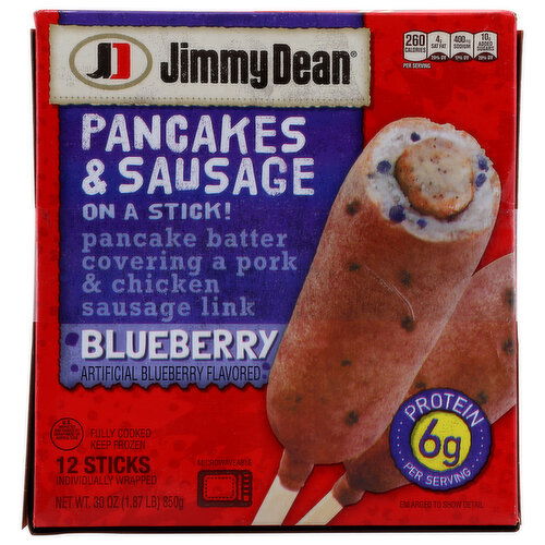 Jimmy Dean Blueberry Pancakes & Sausage On a Stick, Frozen Breakfast - 2.5 Ounce - 12 Count