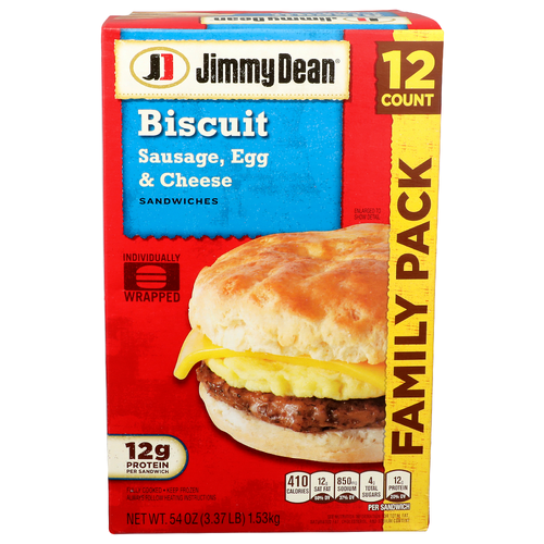 Jimmy Dean Sausage, Egg & Chesse Biscuit Sandwiches - 4.5 Ounce - 12 Count