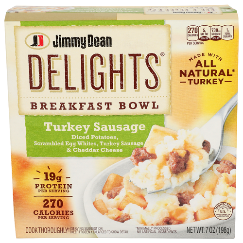 Jimmy Dean Turkey Sausage Diced Potatoes, Scrambled Egg Whites, Sausage & Cheddar Cheese Breakfast Bowl - 7 Ounce