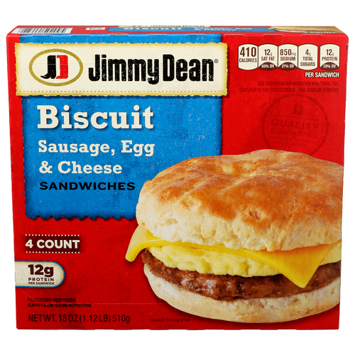 Jimmy Dean Biscuit Sausage, Egg & Cheese Sandwiches - 4.5 Ounce - 4 Count
