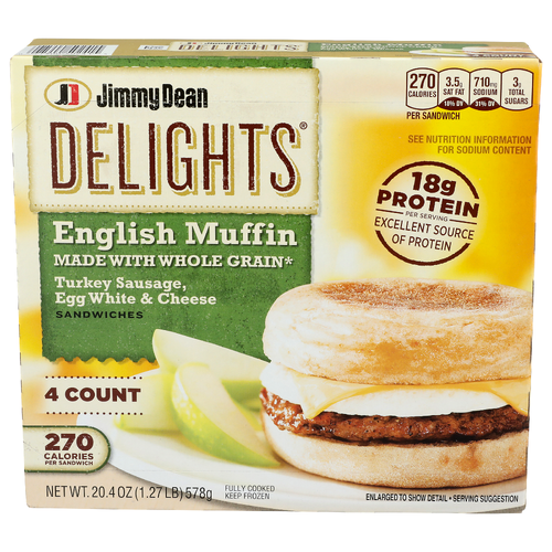 Jimmy Dean Delights English Muffin Turkey Sausage Egg White & Cheese - 5.1 Ounce - 4 Count
