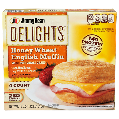 Jimmy Dean Delights Honey Wheat English Muffin Sandwiches - 4.5 Ounce - 4 Count
