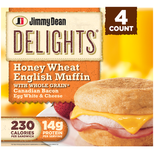 Jimmy Dean Delights Honey Wheat English Muffin Breakfast Sandwiches With Canadian Bacon, Egg White - 4.5 Ounce - 4 Count Image 1 of 4