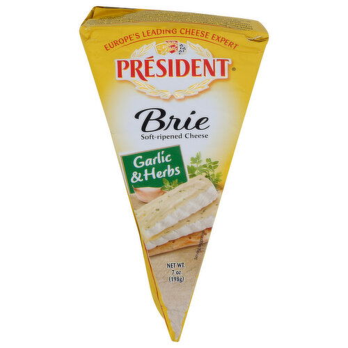 PRESIDENT Cheese Brie With Herbs, Foil Wrapped Wedge - 7 Ounce
