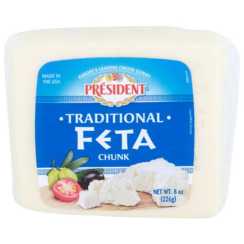 PRESIDENT Cheese-Feta-Chunk-Plain - 8 Ounce