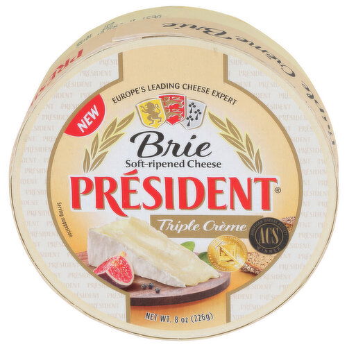 PRESIDENT Brie Cheese Triple Crème Round - 8 Ounce