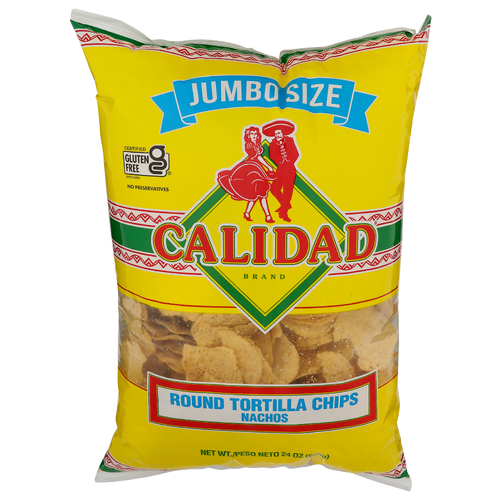 Calidad Brand Jumbo Size Round Tortilla Chips Nachos - 24 Ounce