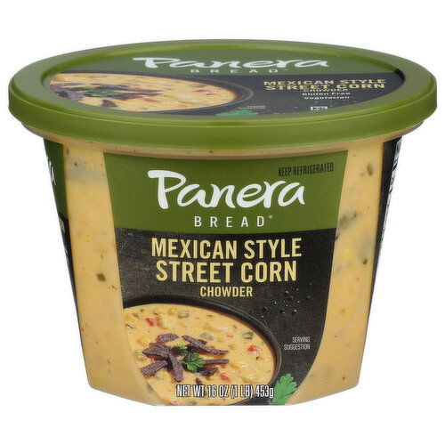 PANERA BREAD Fire-Roasted Corn, Poblano Peppers And Potatoes In a Sweet, Creamy Puree Seasoned With Cilantro, Lime Chili Pepper Soup Mexican Style Street Chowder, Cup - 16 Ounce
