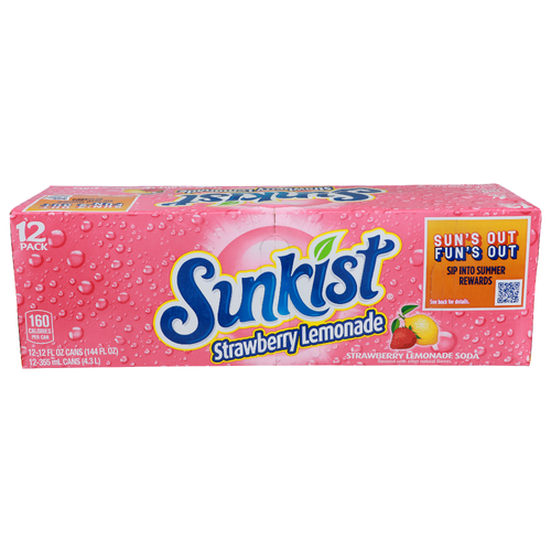 Sunkist Strawberry Lemonade Soda - 12 Fluid Ounce - 12 Count