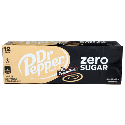 Dr Pepper Cream Flavor Zero Sugar & Soda - 12 Fluid Ounce - 12 Count