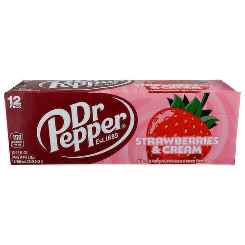 Dr. Pepper Strawberry & Cream Soda Soft Drinks - 12 Fluid Ounce - 12 Count Image 1 of 4