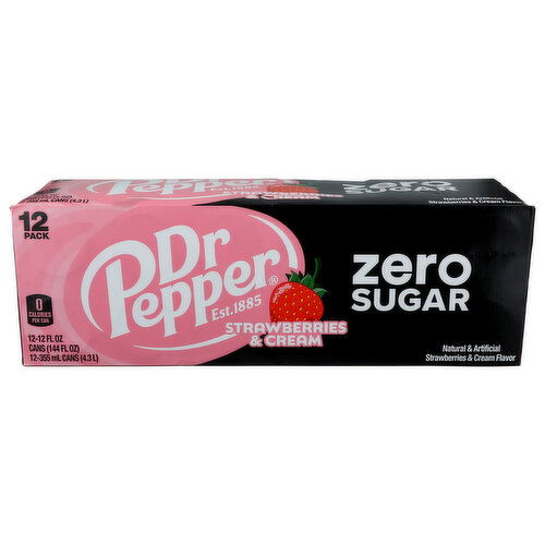 Dr. Pepper Zero Sugar Strawberry & Cream Soda Soft Drinks - 12 Fluid Ounce - 12 Count Image 1 of 4