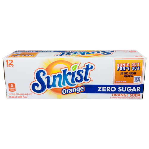 Sunkist Orange Soda Zero Sugar - 12 Fluid Ounce - 12 Count