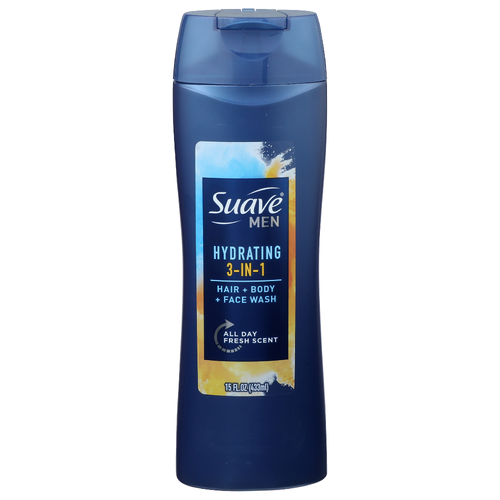 Suave Men Hydrating 3-In-1 Hair + Body + Face Wash - 15 Fluid Ounce