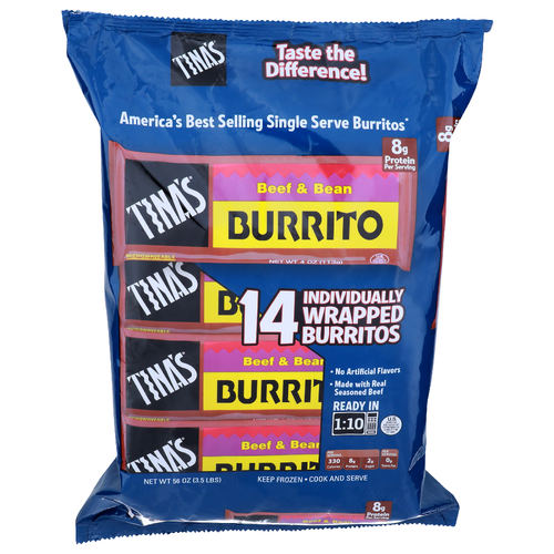 Tina's Beef & Bean Burrito - 4 Ounce - 14 Count