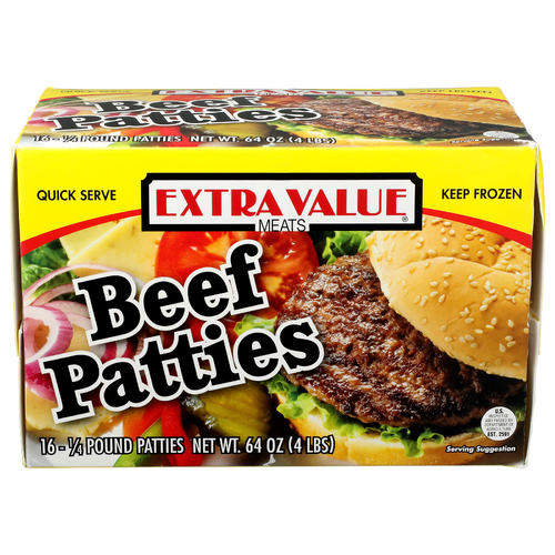 Extra Value Meats Beef Patties - 64 Ounce