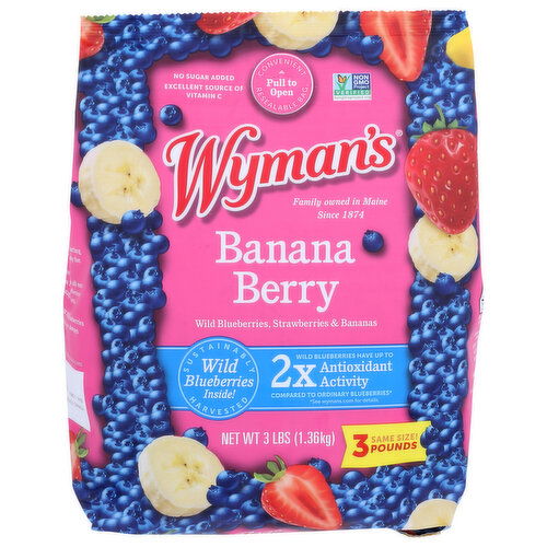 Wyman's Frozen Fruit Wild Blueberries,strawberries & Banana Slices - 3 Pound