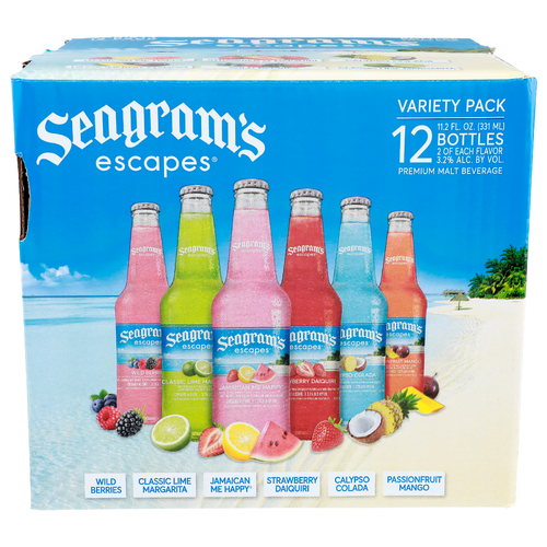 Seagram's Escapes Wild Berries Classic Lime Margarita Jamaican Me Happy Strawberry Daiquiri Calypso Colada Passionfruit Mango Variety Pack Premium Malt Beverage - 11.2 Fluid Ounce - 12 Count
