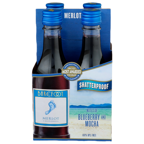 Barefoot Merlot Wine - 187.5 ml - 4 Count