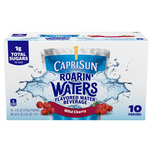 Capri Sun Roarin' Waters Wild Cherry Flavored With Other Natural Flavor Water Beverage, Box, Drink Pouches - 10 Count