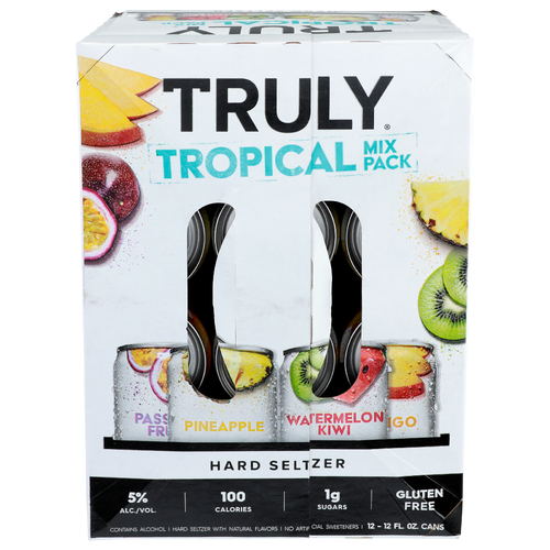 Truly Tropical Mix Pack Passion Fruit Pineapple Watermelon & Kiwi Mango Hard Seltzer With Natural Flavors - 12 Count