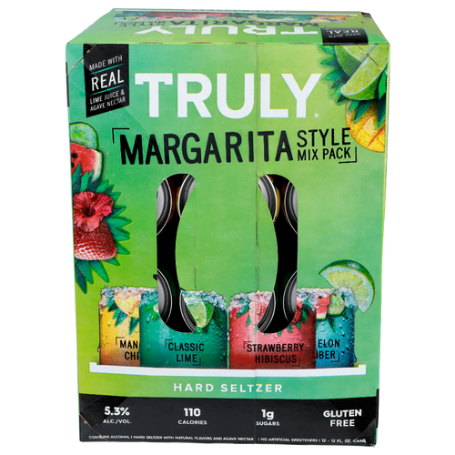 Truly Mango Chili, Classic Lime, Strawberry Hibiscus & Watermelon Cucumber Margarita Style Mix Pack Hard Seltzer - 12 Count