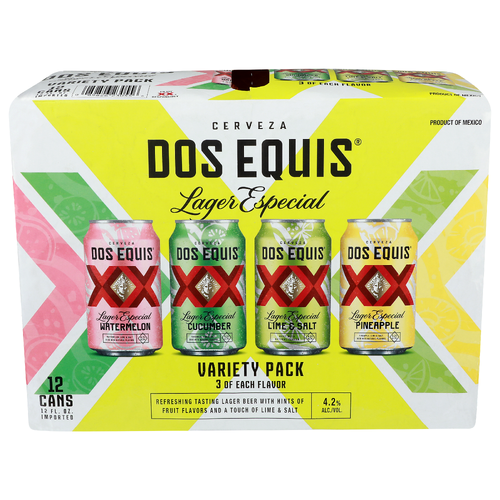 Dos Equis Watermelon | Cucumber Lime & Salt Pineapple Variety Pack Lager Especial - 12 Count Image 1 of 2
