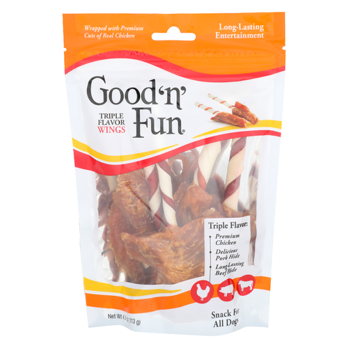 Good'n'fun Triple Flavor Wings Snack For All Dogs - 4 Ounce