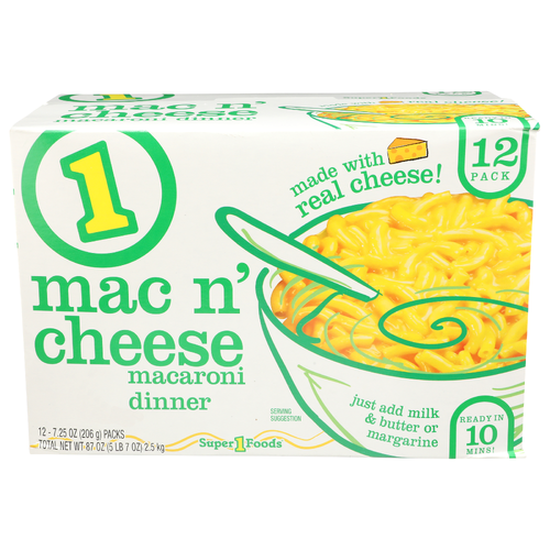 Super 1 Foods Mac N' Cheese Macaroni Dinner - 7.25 Ounce - 12 Count