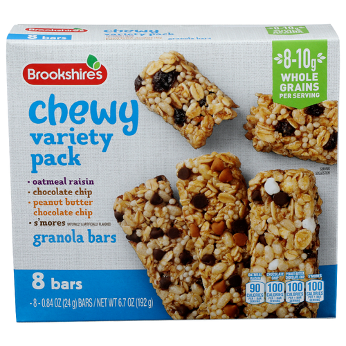 Brookshire's Oatmeal Raisin • Chocolate Chip • Peanut Butter • S'mores Chewy Variety Pack Granola Bars - 0.838 Ounce - 8 Count