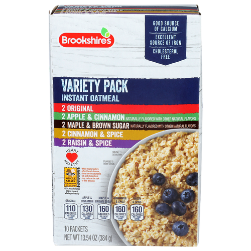 Brookshire's Original Apple & Cinnamon Maple & Brown Sugar Cinnamon & Spice Raisin & Spice Variety Pack Instant Oatmeal - 1.354 Ounce - 10 Count