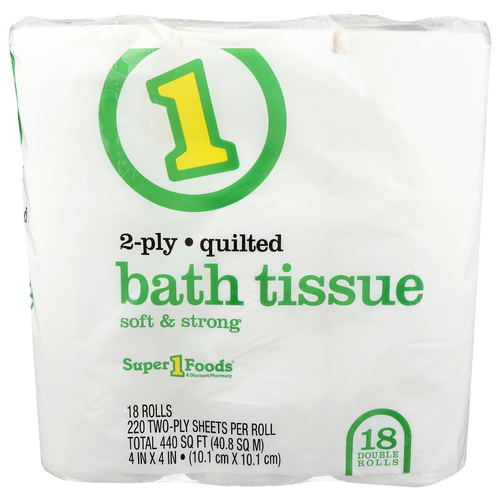 Super 1 Foods Soft & Strong 2-Ply Quilted Bath Tissue - 18 Count