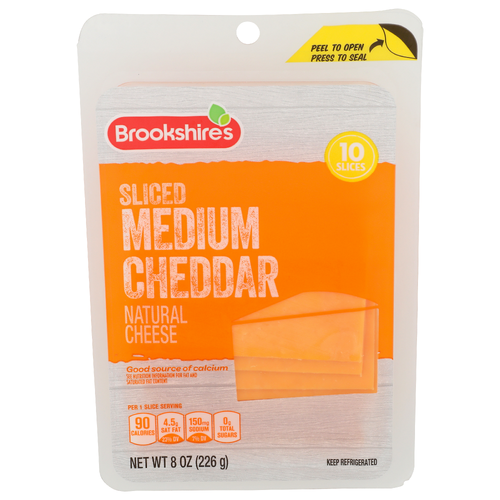 Brookshire's Natural Cheese Medium Cheddar Sliced - 0.8 Ounce - 10 Count