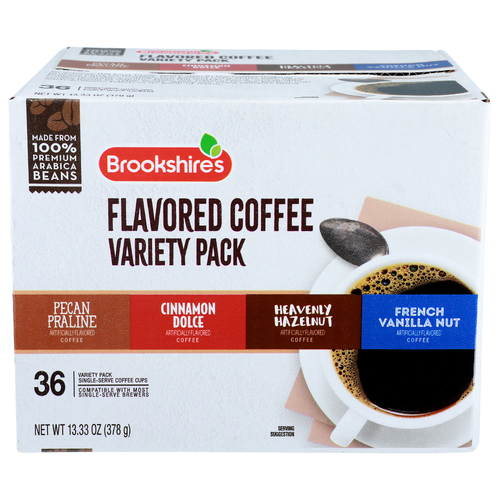 Brookshire's Pecan Praline Cinnamon Dolce Heavenly Hazelnut French Vanilla Nut Variety Pack Flavored Coffee - 0.37 Ounce - 36 Count