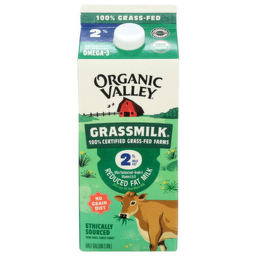 ORGANIC VALLEY Unflavored Grassmilk Reduced Fat 2% Milk Half Gallon - 1.89 Liter