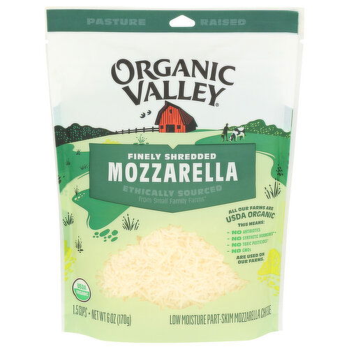 ORGANIC VALLEY Unflavored Finely Shredded Mozzarella Cheese Display - 6 Ounce