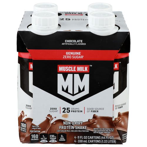 Muscle Milk Chocolate Non-Dairy Protein Shake Zero Sugar - 11 Fluid Ounce - 4 Count