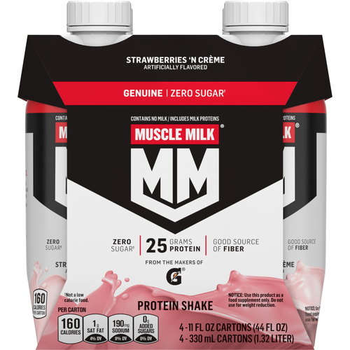 Muscle Milk Genuine Zero Sugar Protein Shake Strawberries 'n Crème - 4 Count