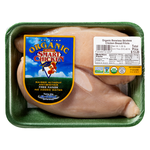 Smart Chicken Organic Boneless Skinless Breast Fillets - Avg 1.18 Lbs