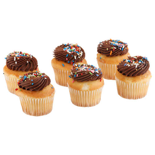 White Cupcakes With Chocolate Icing - 6 Count