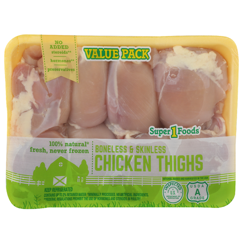 Super 1 Foods Value Pack Boneless Skinless Chicken Thighs - Avg 2.21 Lbs