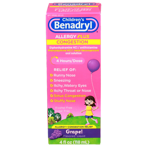 Children's Benadryl Grape! Flavored Liquid Allergy Plus Congestion - 4 Fluid Ounce