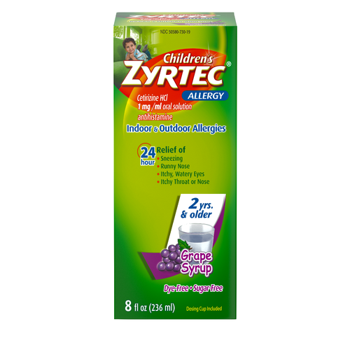 Zyrtec Children's Allergy Syrup, Dye-Free, Sugar-Free, Grape - 8 Ounce