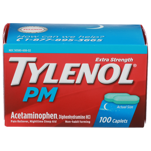 Tylenol PM Extra Strength Pain Reliever, Nighttime Sleep Aid - 100 Count